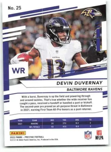 Devin Duvernay football card from 2022 Panini Prestige with original gloss finish