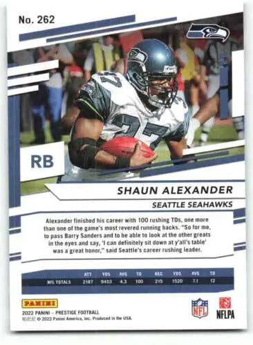 NFL trading card of Shaun Alexander from 2022 Panini Prestige with original gloss finish