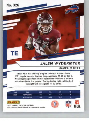 Jalen Wydermyer football card from 2022 Panini Prestige with original gloss finish