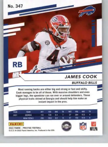 James Cook 2022 Panini Prestige rookie card with original gloss features Bills ID:52205