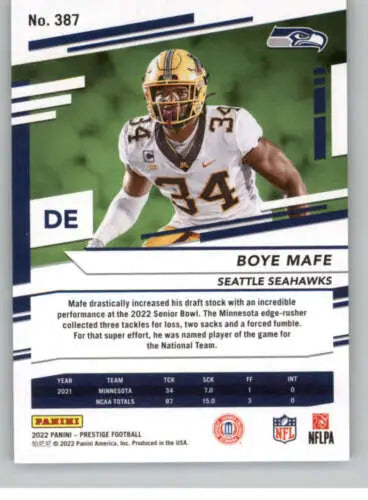 Boye Mafe 2022 Panini Prestige #387 NM-MT RC Rookie football card with original gloss