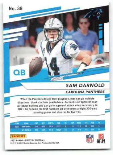 Sam Darnold football card from 2022 Panini Prestige with original gloss, NM-MT condition