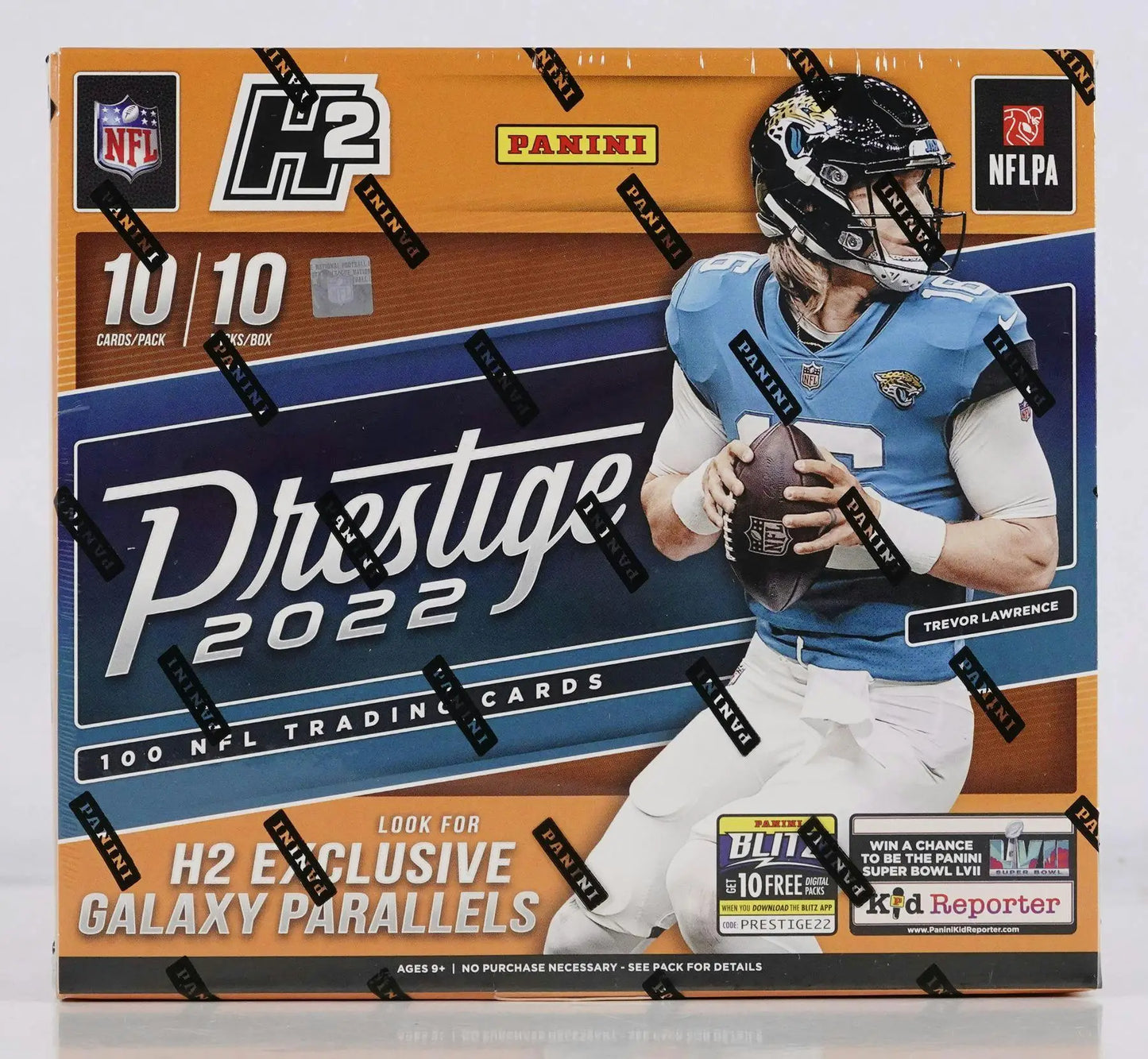2022 Panini Prestige Football box with exclusive galaxy parallels and numbered parallels