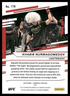 UFC Khabib Nurmagomedov trading card from 2022 Panini Prestige UFC collection