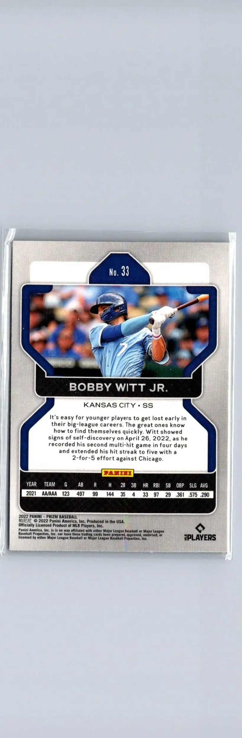 Bobby Witt Jr. baseball card from 2022 Panini Prizm series for collectors