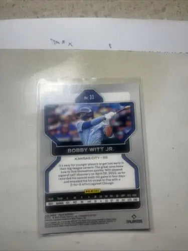 2022 Panini Prizm Bobby Witt Jr. trading card showcasing rookie card features