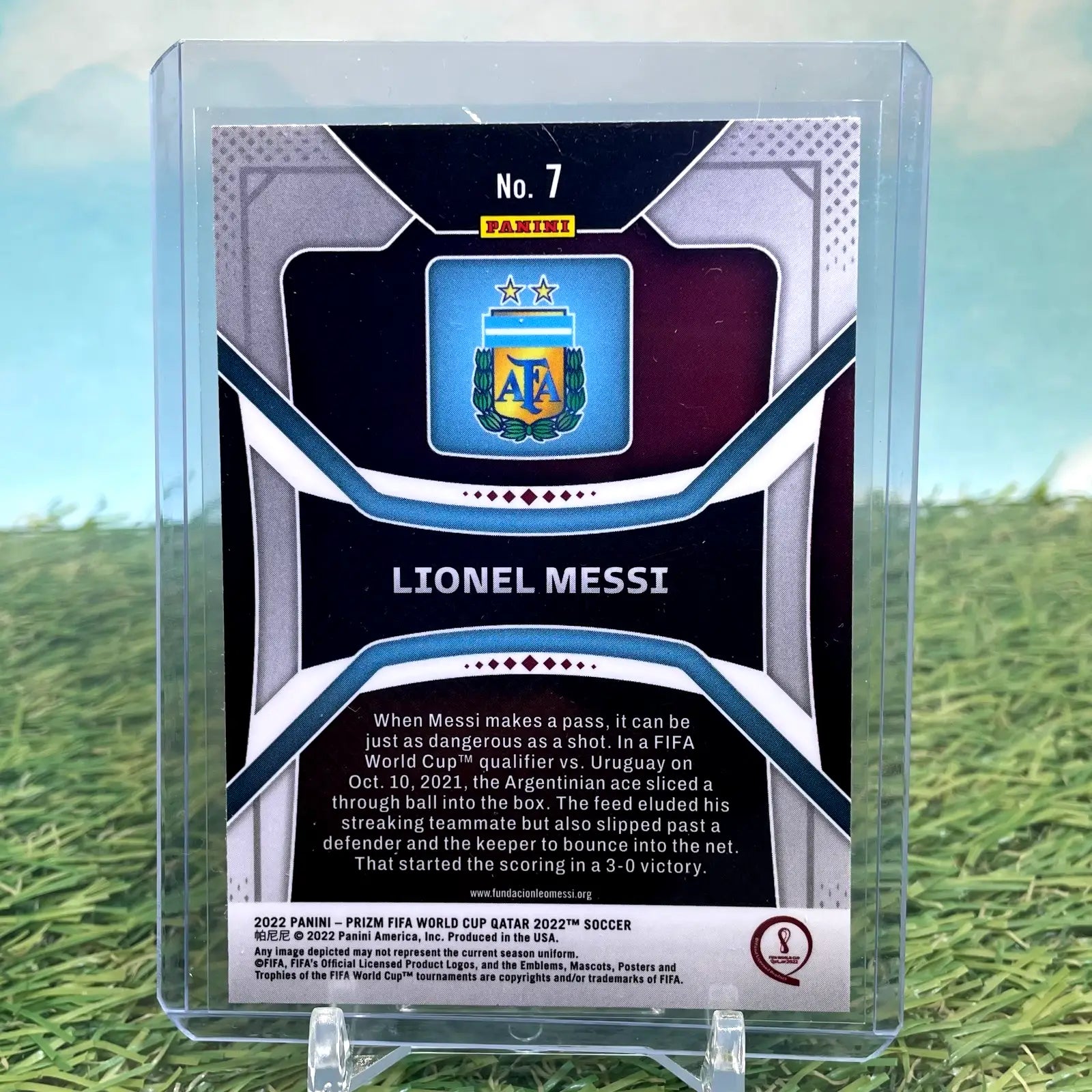 Lionel Messi FIFA World Cup Qatar soccer card from 2022 Panini Prizm collection