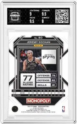 Graded Panini Prizm Jeremy Sochan basketball card from 2022 Monopoly Arena Club