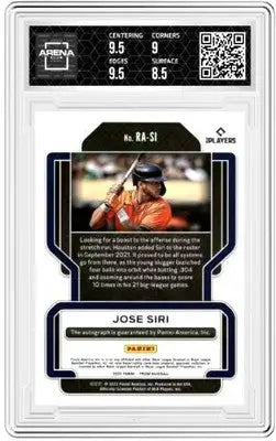 Graded 2022 Panini Prizm Jose Siri rookie auto baseball card on display