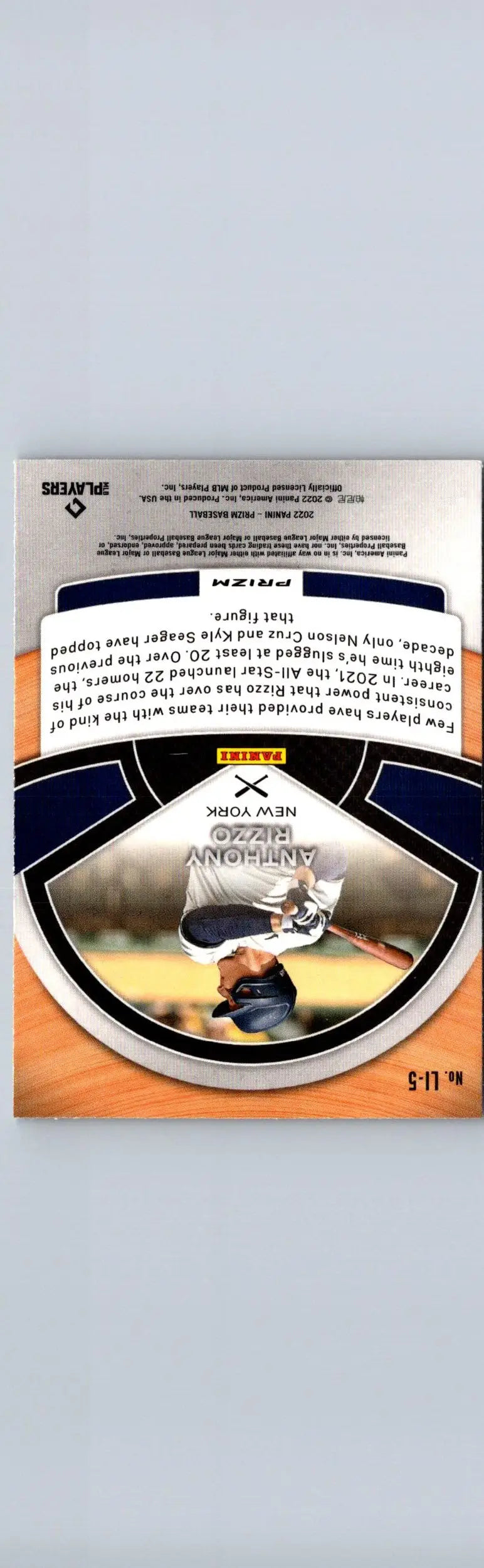 Baseball card of Anthony Rizzo from Panini Prizm 2022 Lumber Inc Silver Prizm
