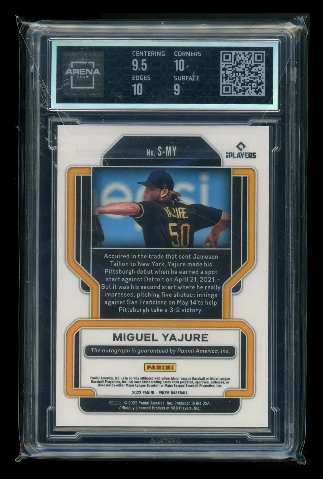 2022 Panini Prizm Miguel Yajure #S-MY Autograph Baseball Arena Club 9.5 - Trading Card