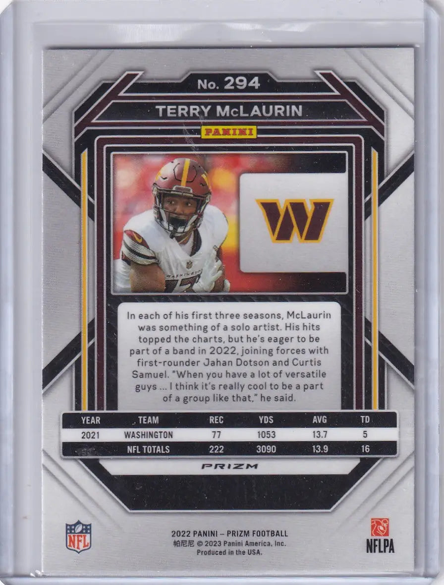 2022 Panini Prizm Silver #294 Terry McLaurin - Washington Commanders