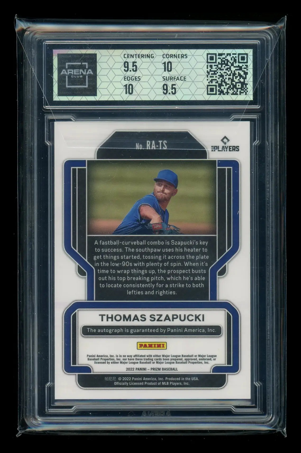2022 Panini Prizm Thomas Szapucki #RA-TS Autograph RC Baseball Arena Club 10 - Trading Card