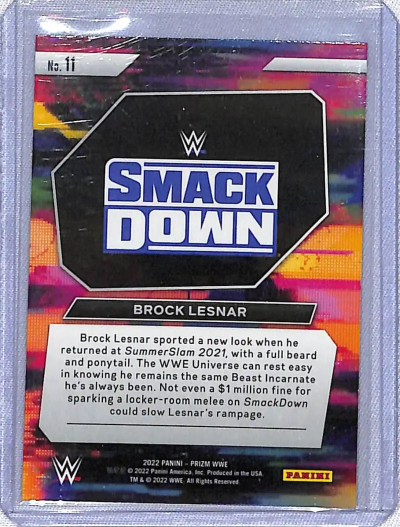 WWE SmackDown trading card featuring Brock Lesnar from 2022 Panini Prizm WWE collection