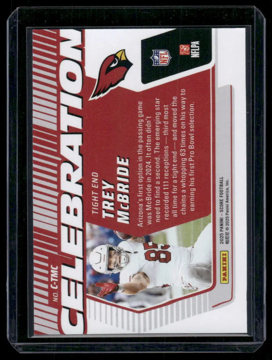 Football trading card featuring Trey McBride from Panini Score Celebration series
