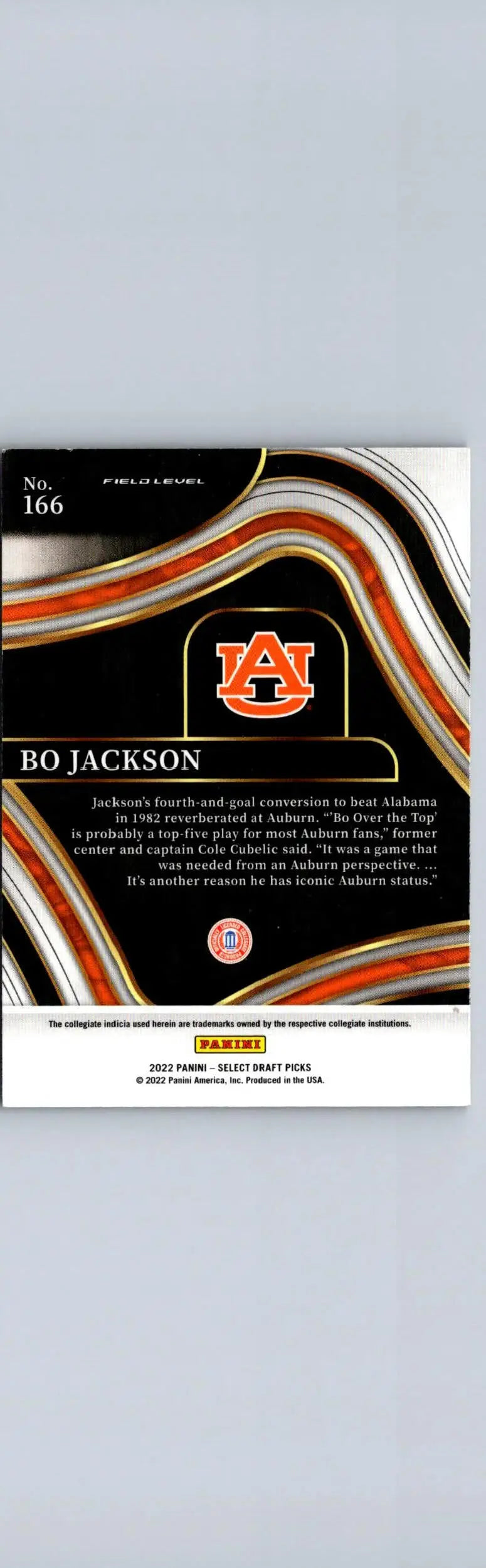 Bo Jackson Auburn football card from 2022 Panini Select Draft Picks series