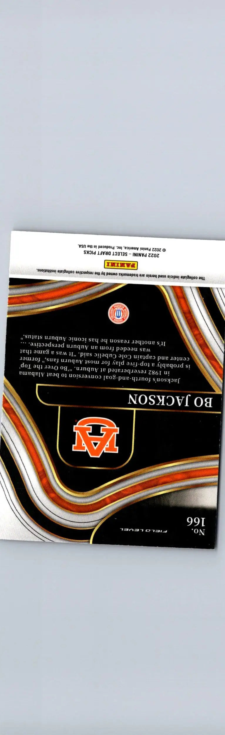 Back of a Bo Jackson football trading card from 2022 Panini Select Draft Picks series
