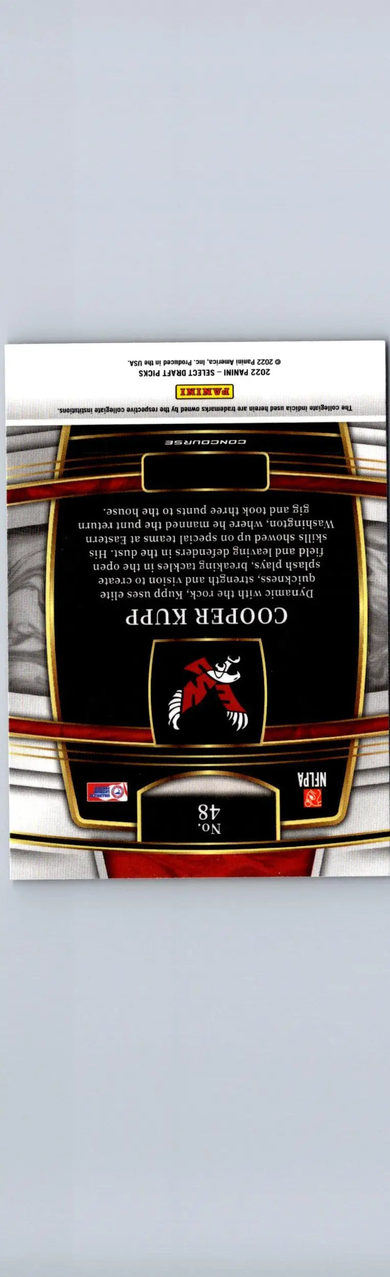 2022 Panini Select Draft Picks Cooper Kupp football trading card featuring select draft design