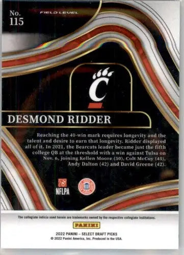 Desmond Ridder football card from 2022 Panini Select Draft Picks Blue series