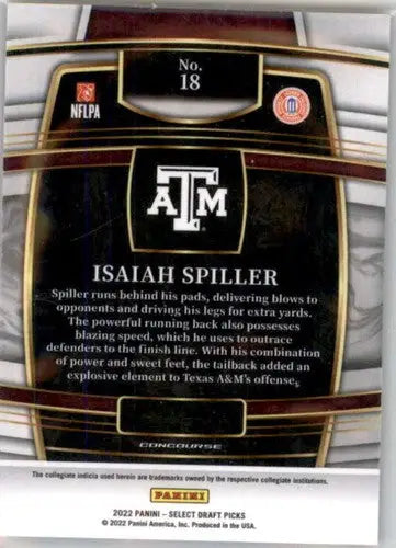 2022 Panini Select Draft Picks Blue #18 Isaiah Spiller NM Near Mint Con ID:66446 - Trading Card