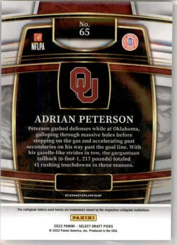 2022 Panini Select Draft Picks Blue #65 Adrian Peterson NM Near Mint Co ID:66478 - Trading Cards