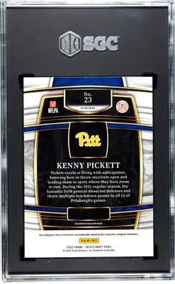 A graded Kenny Pickett draft picks football card featuring Red Lazer Prizm design