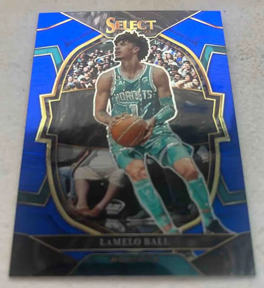 Panini Select LaMelo Ball Blue Prizms basketball card in 2022 Panini Select LaMelo collection