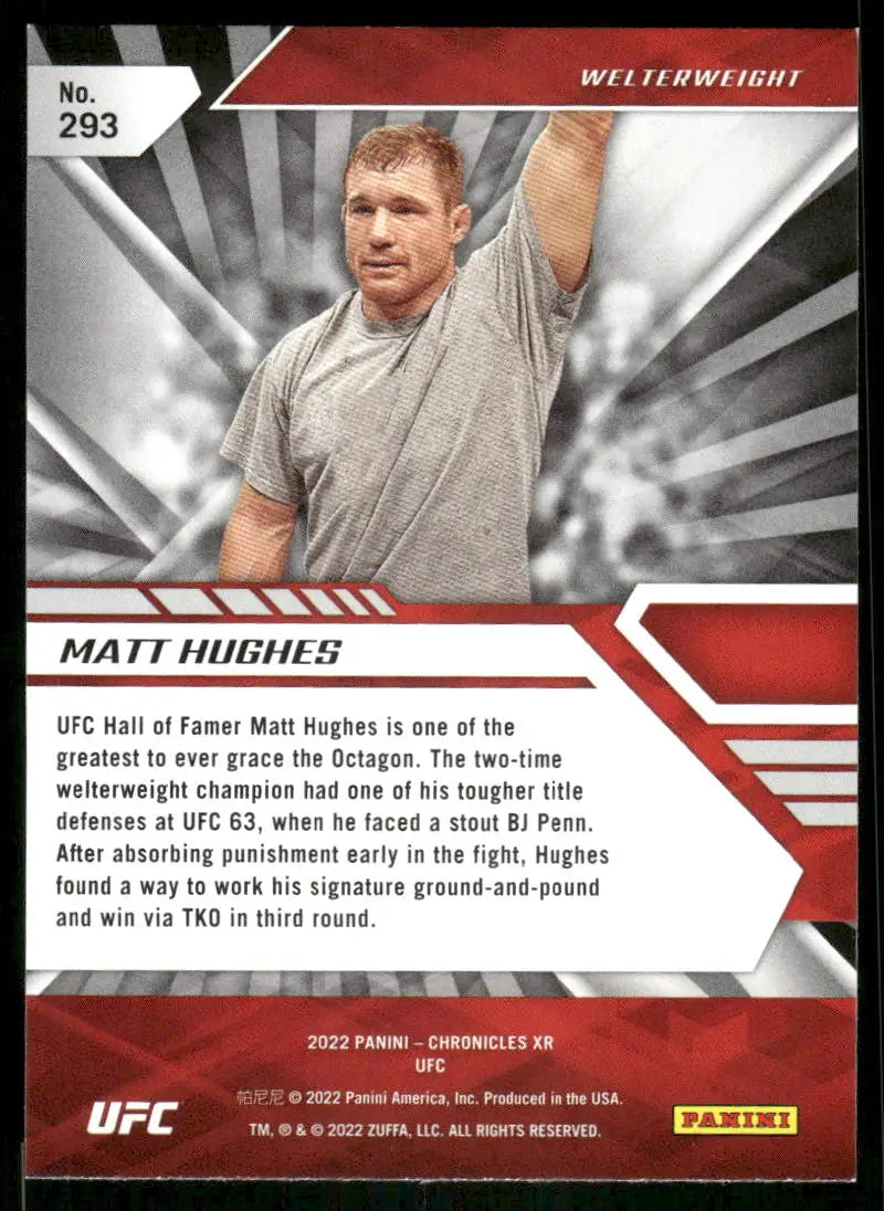 Collectible Panini XR UFC Matt Hughes trading card featuring UFC Hall of Famer Matt Hughes