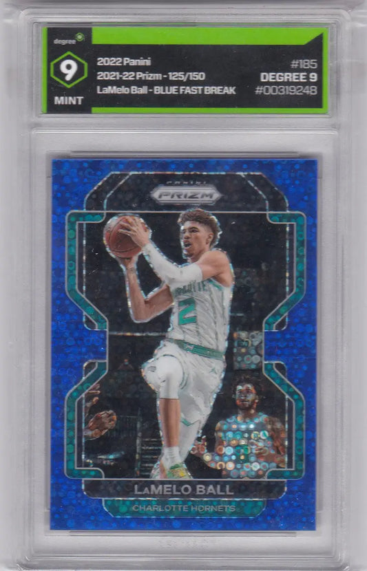 Graded 2022 Panini Prizm Fast Break LaMelo Ball Blue Card in Fast Break Degree style