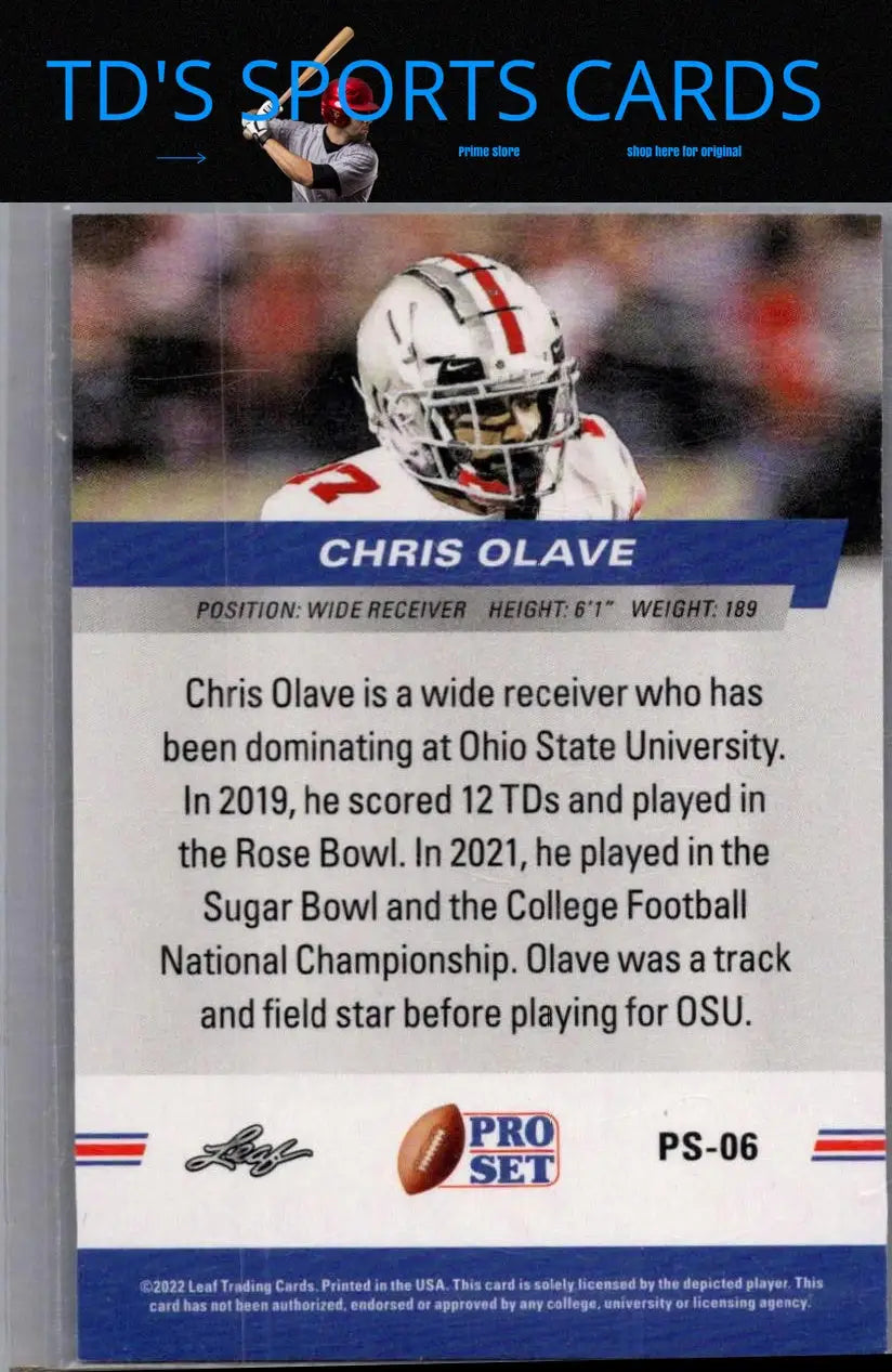 2022 Pro Set Draft Chris Olave football trading card from Pro Set Draft series