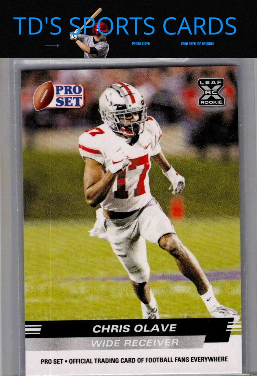 Football trading card featuring Chris Olave in white uniform from 2022 Pro Set Draft series