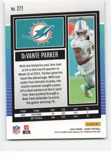 2022 Score #271 DeVante Parker Football Card with Original Gloss by Simply Sandoval