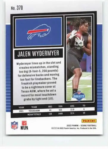 Jalen Wydermyer football card 2022 Score #370 NM-MT RC with original gloss by Simply Sandoval