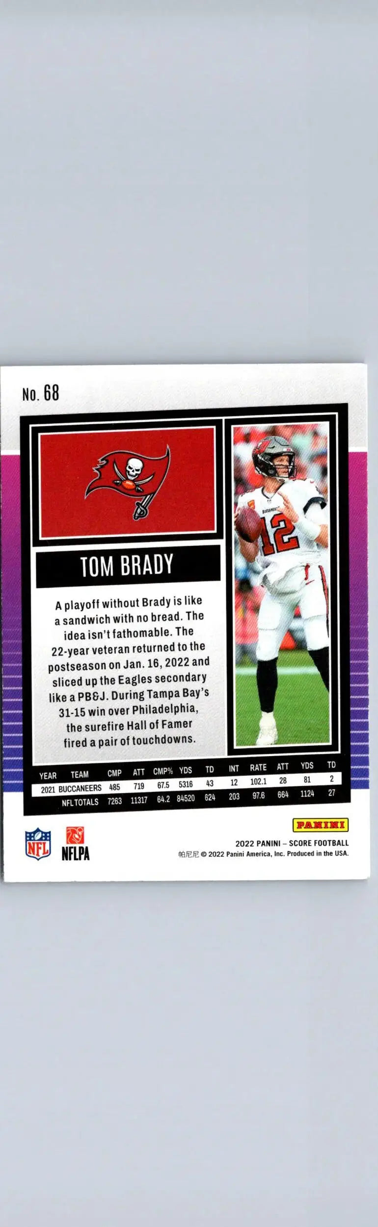 2022 Score Tom Brady football card featuring Tom Brady in collectible sports card