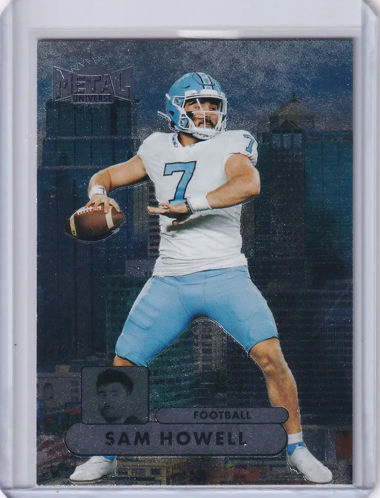 Football trading card of Sam Howell in light blue uniform from Skybox Metal Universe