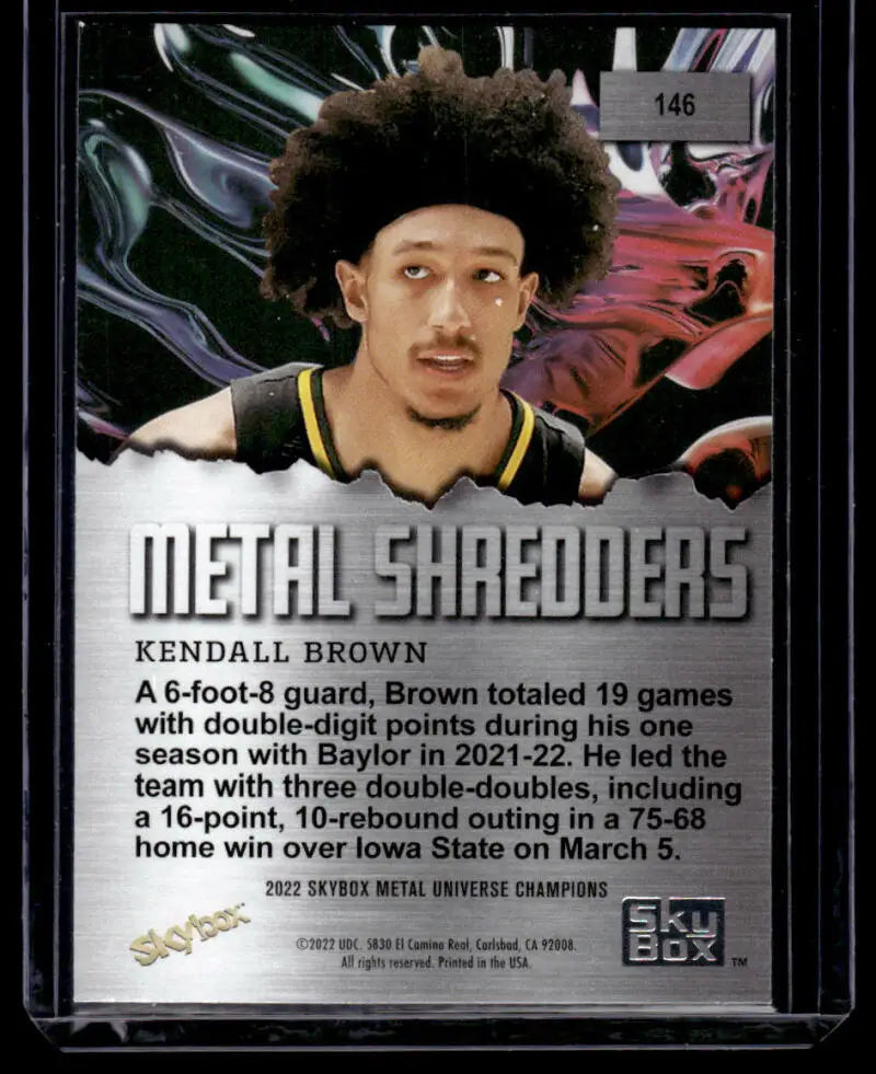 2022 Skybox Metal Universe Kendall Brown Basketball Card in black and yellow uniform