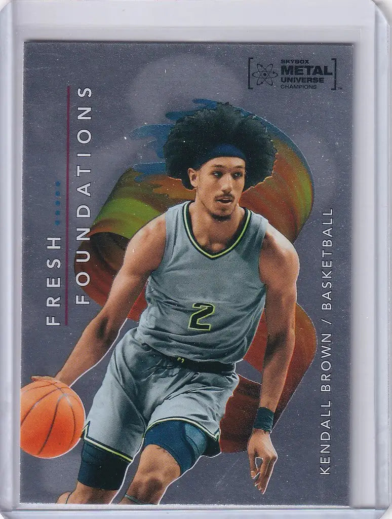 Basketball trading card of Kendall Brown dribbling, from Skybox Metal Universe Champions