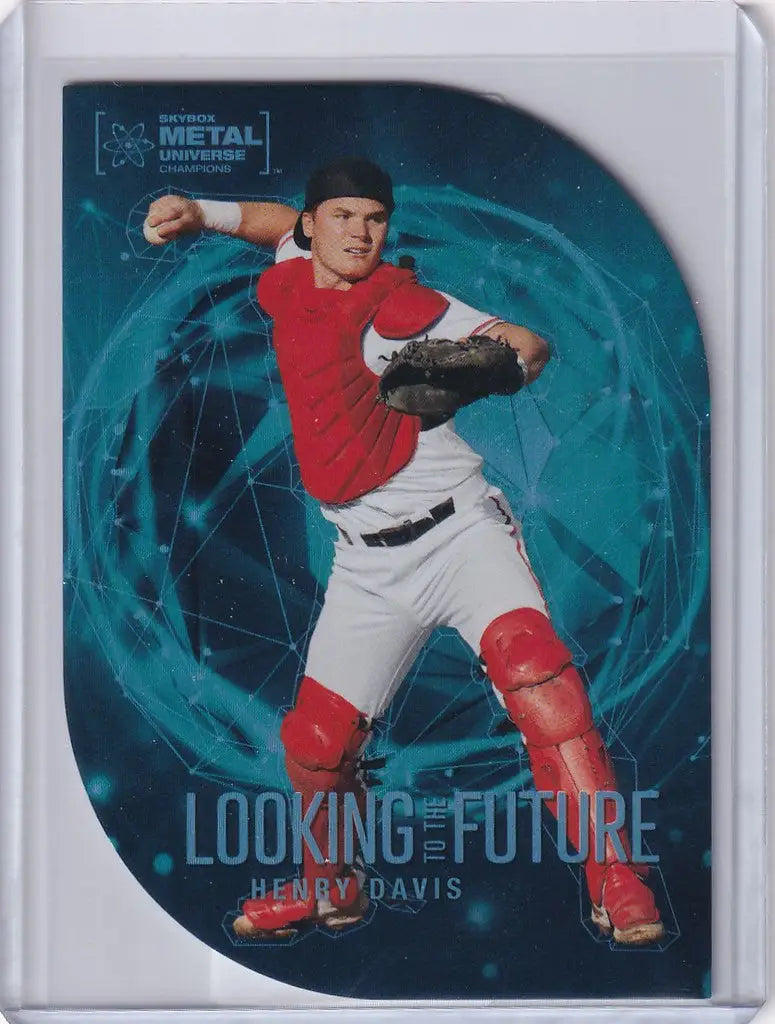 Baseball trading card of Henry Davis in red and white uniform from Skybox Metal Universe