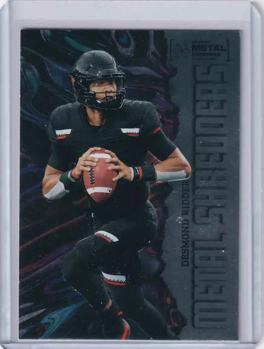 Football trading card of Desmond Ridder in black uniform from Skybox Metal Universe Champions