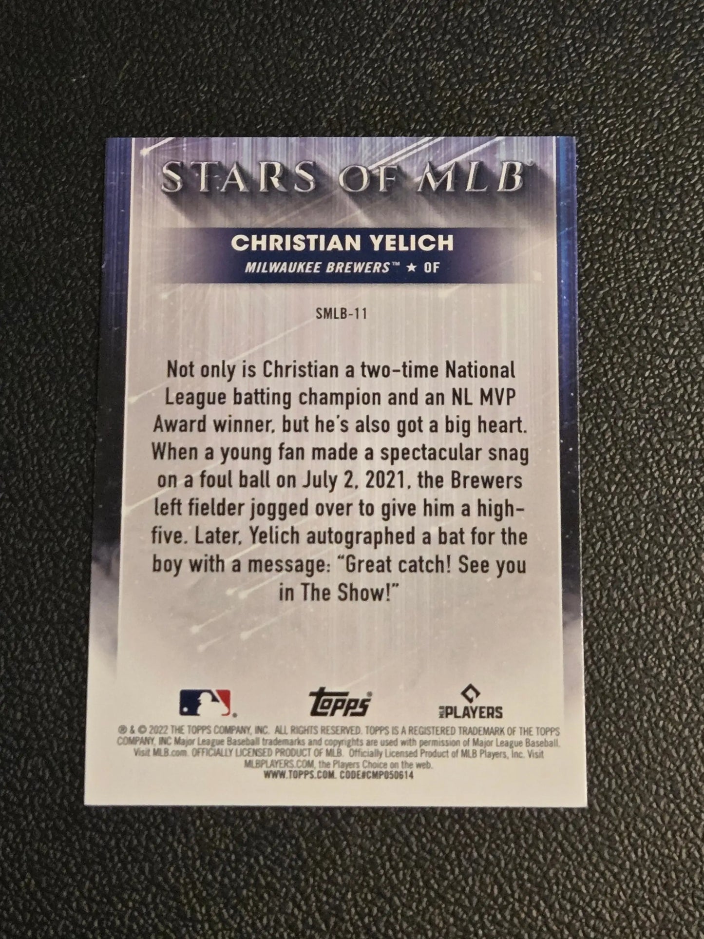 Baseball trading card featuring Christian Yelich from 2022 Topps 1st Edition Stars of MLB