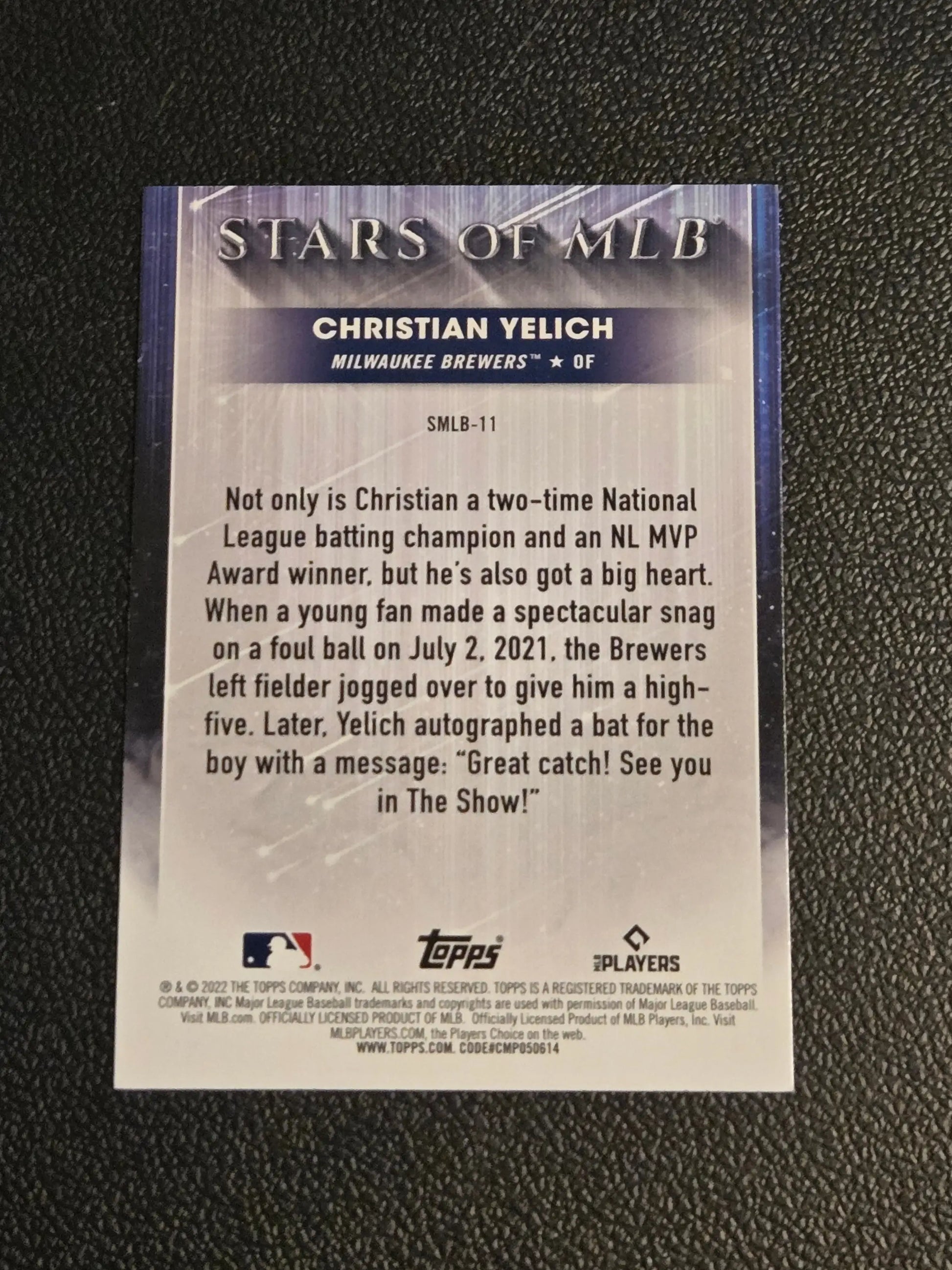 Baseball trading card featuring Christian Yelich from 2022 Topps 1st Edition Stars of MLB