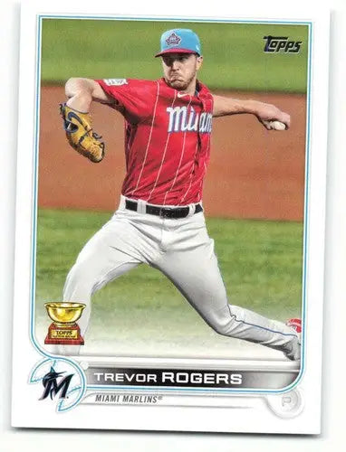 Original gloss Trevor Rogers baseball card from 2022 Topps #24 Marlins ID 40592
