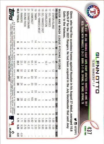 2022 Topps #437 Glenn Otto NM-MT RC Rookie Rangers - Trading Cards
