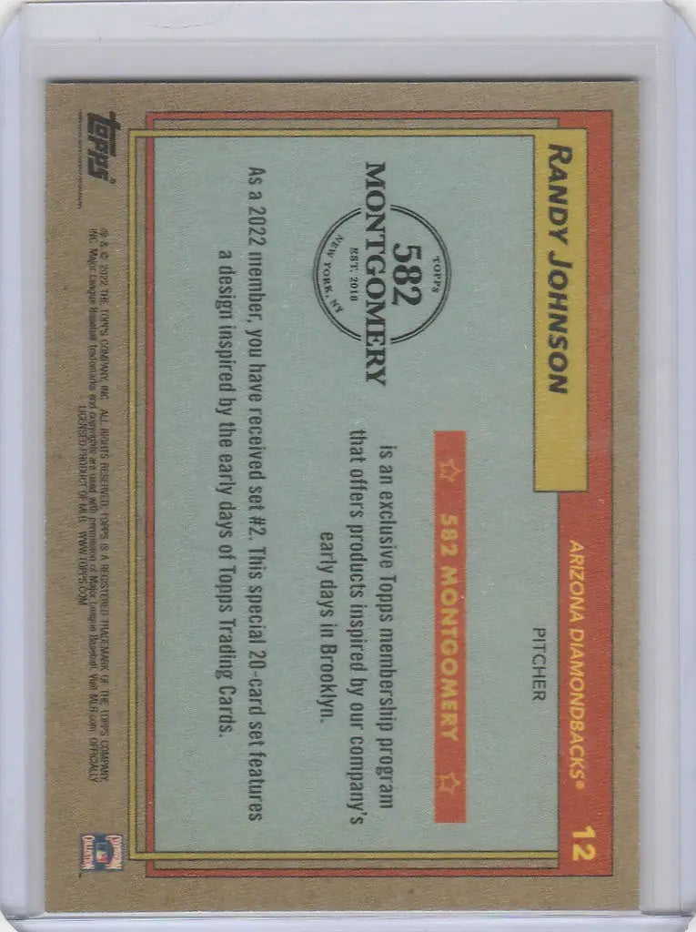 Baseball card of Randy Johnson from the 2022 Topps Montgomery Set, featuring postmark design
