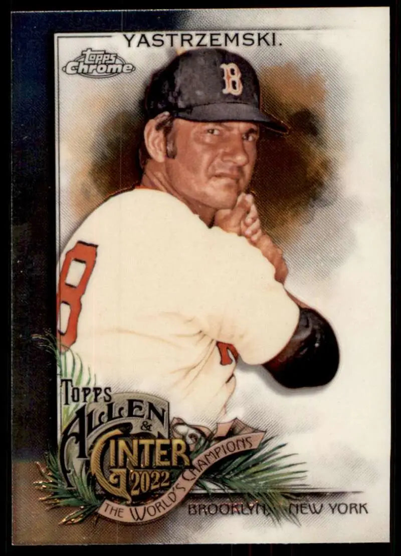 Baseball card of Carl Yastrzemski in batting stance for Boston Red Sox collectors