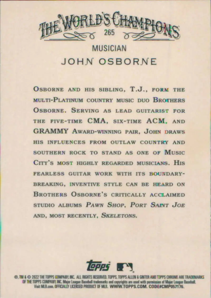 Topps Allen and Ginter Chrome card featuring musician John Osborne from The World’s Champions series