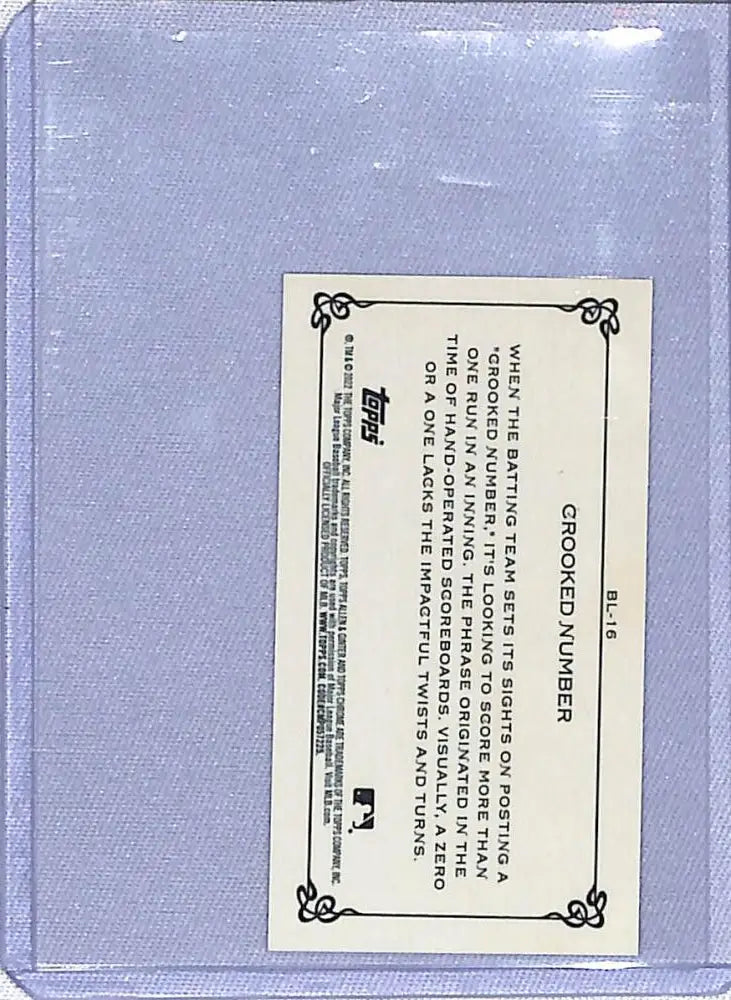 White card with black text and decorative borders from Ginter Chrome Baseball Lexicon Minis