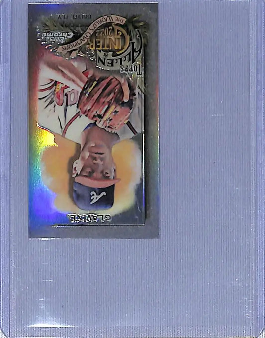 Holographic baseball card of Tom Glavine, Atlanta Braves, displayed upside down