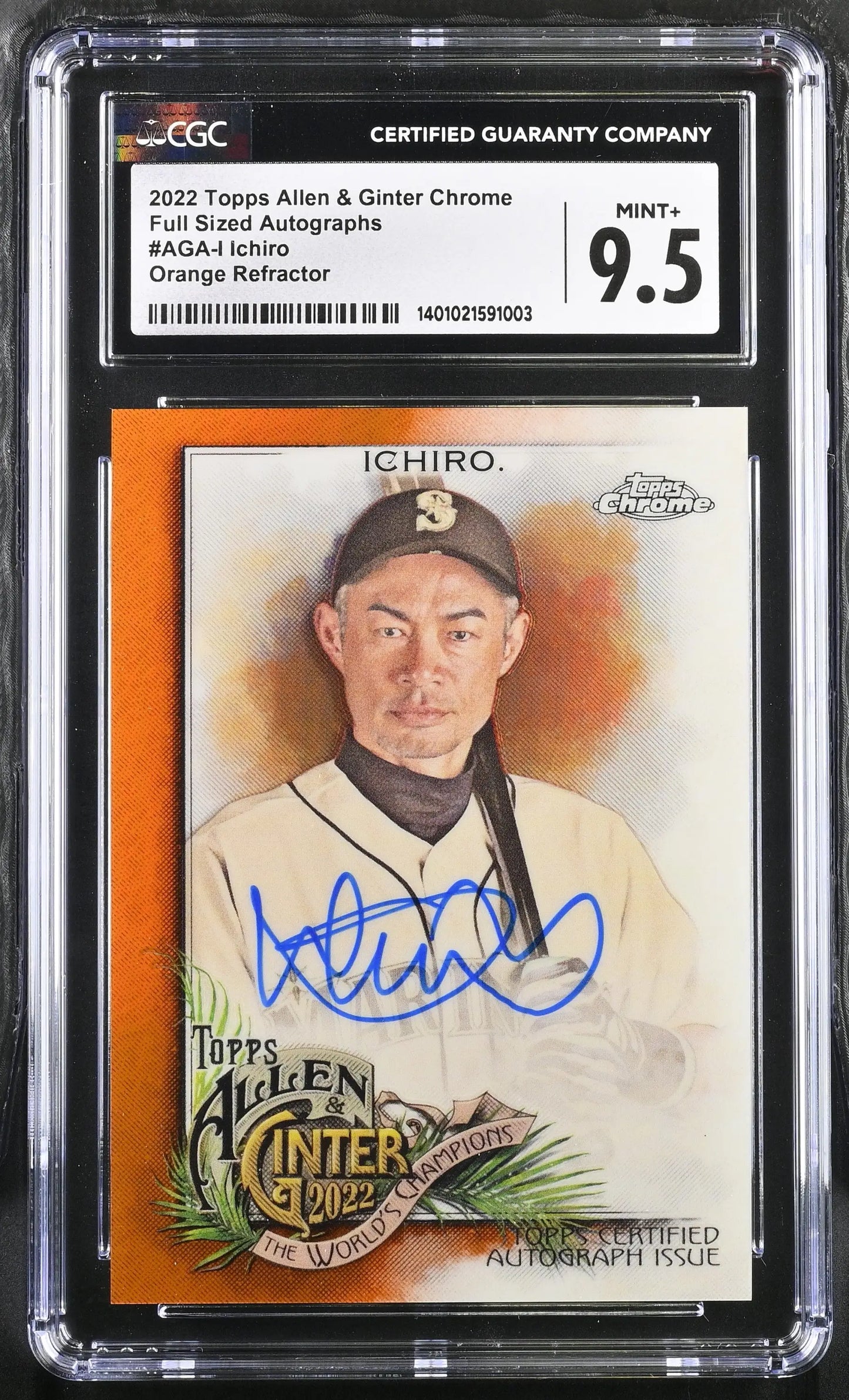 Graded Topps Allen Ginter Chrome Baseball card of Ichiro Suzuki in Mariners uniform