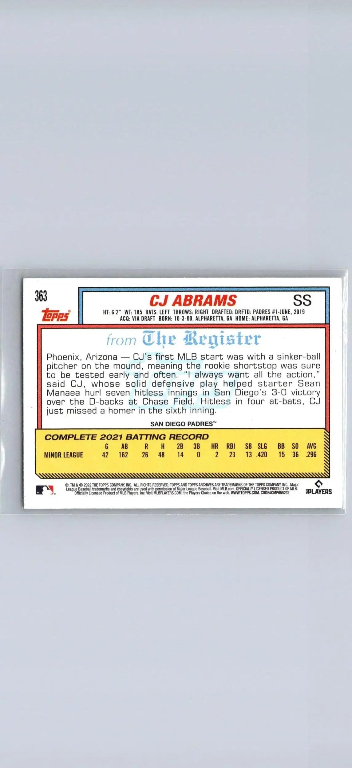 2022 Topps Archives #363 CJ Abrams baseball card from the trading cards collection